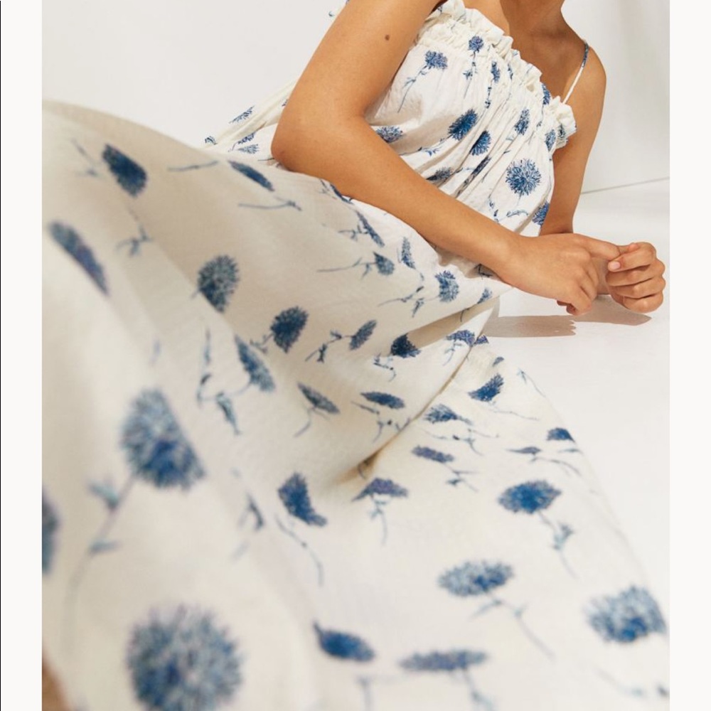 H&M thin strap blue floral dress